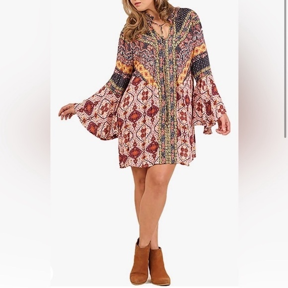 Umgee Long Sleeve Boho Dress - Picture 4 of 11